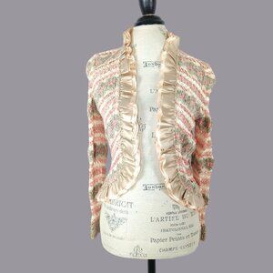 Vintage Pat Richards Cardigan Small Peach Tan Knit Crochet